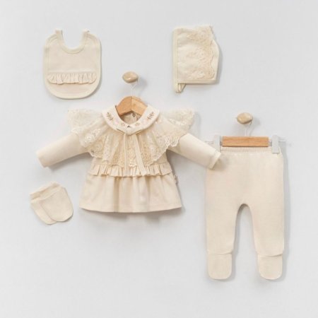 طقم كلاسيك مع دانتيل 5 قطع / قطن