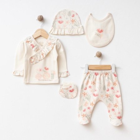 طقم مميز بنقشة الورد 5 قطع / قطن