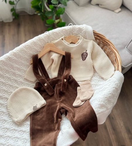 Jumpsuit مخمل مع بلوز صوف مميز - 4 قطع