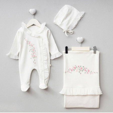 طقم قطن مميز مطرز بالورود