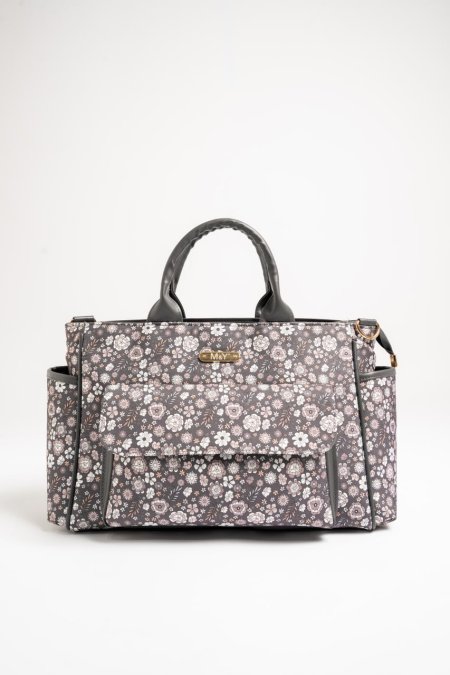 شنطة كتّان مع جلد بتصميم الورود المميز